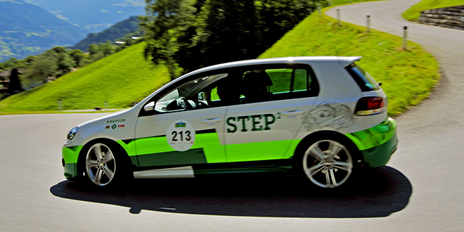 Schaeffler’s STEP2 EV, with two-speed powershift transmission, cruises the Alps at E-Car Rally
