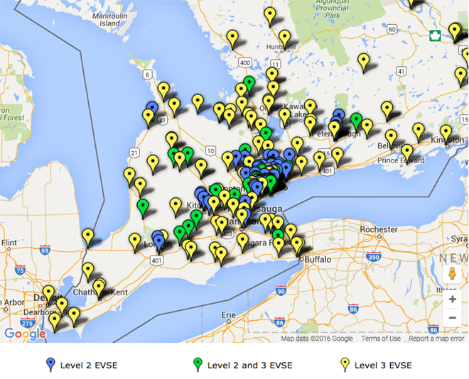Ontario EV charging map