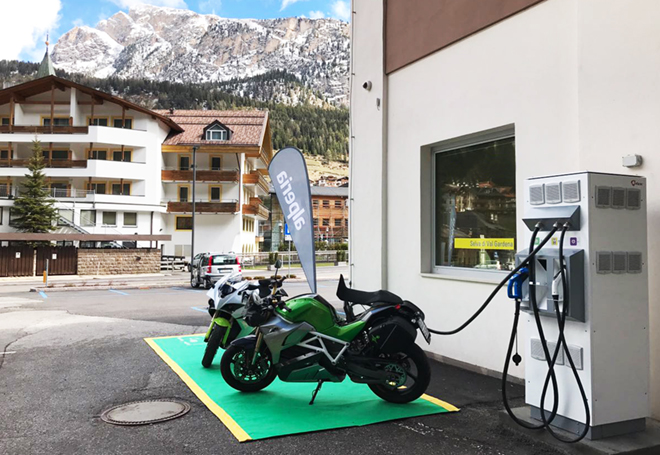 Motorcyle maker Energica unveils fast charging station in Italy’s Dolomites
