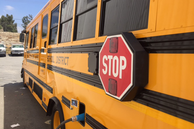 Two electric school buses, powered by Motiv Power Systems, go into service in California