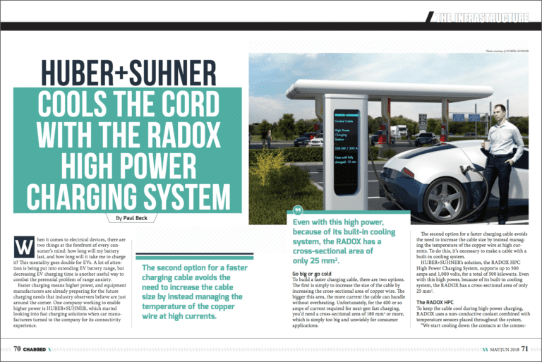 Huber+Suhner cools the cord with the RADOX high power charging system