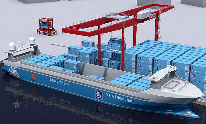 Electric autonomous container vessel to go into service in Norway