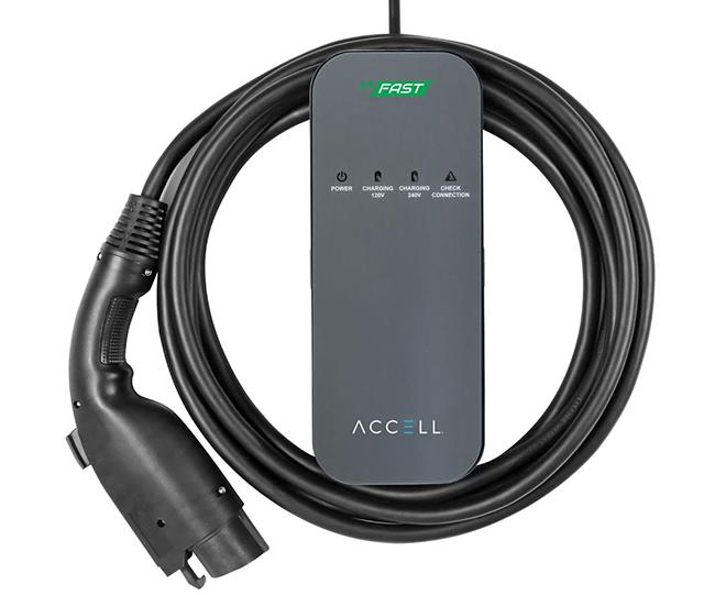 Accell’s AxFAST portable EV charger works at 120 or 240 volts
