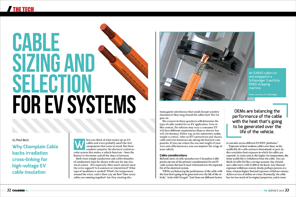 Cable sizing and selection for EV systems