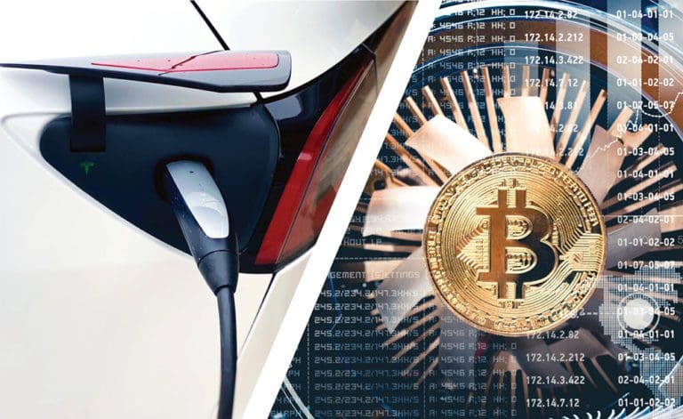 Split images Tesla Bitcoin