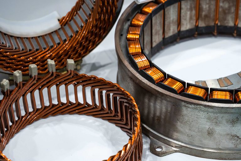 Electric motor stator coil close-up