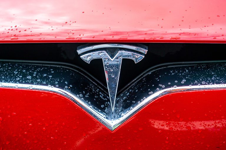 March 2, 2019 Mountain View / CA / USA – Tesla logo on a Tesla M