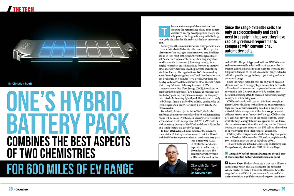 ONE’s hybrid battery pack combines the best aspects of two chemistries to deliver 600 miles of EV range