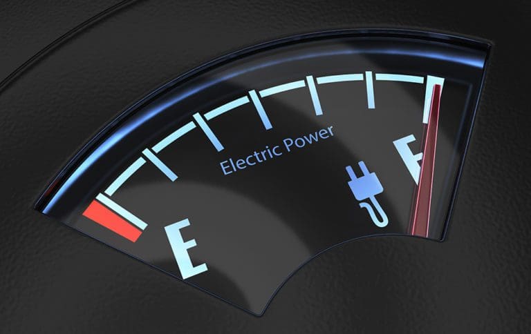 Electric fuel gauge with the needle indicating a full battery ch