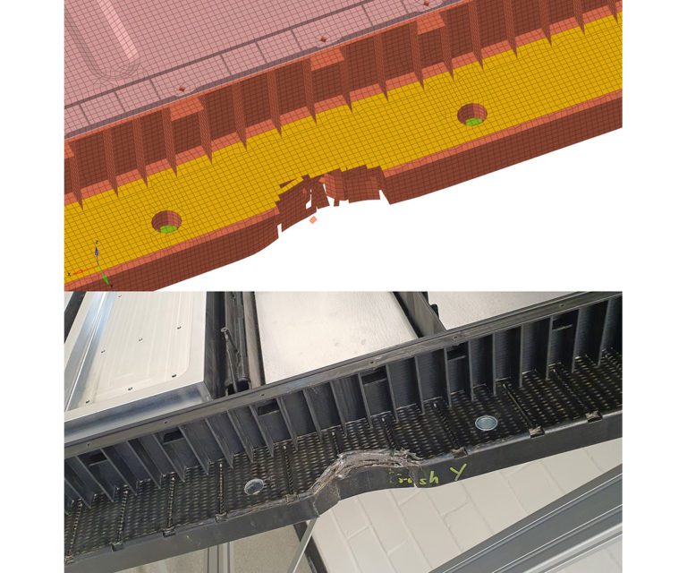 Battery demonstrator, CAE simulation vs. real testing, Durethan, Tepex