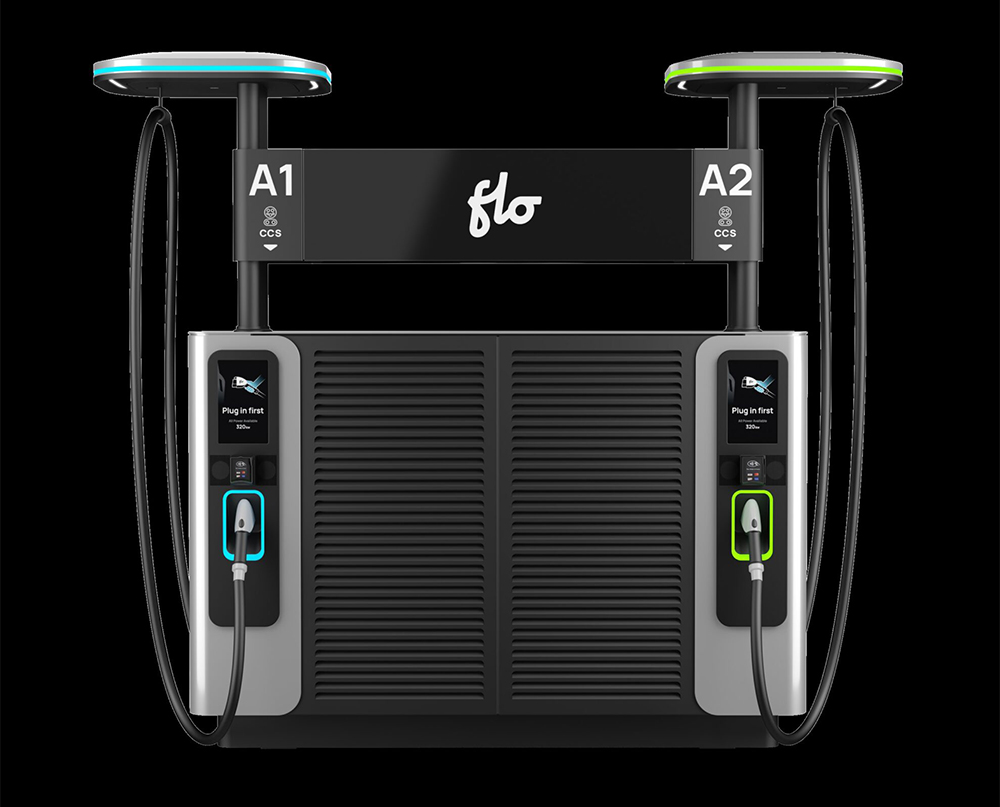 New FLO Ultra DC fast charger features two 320 kW charging ports and a motorized cable management system