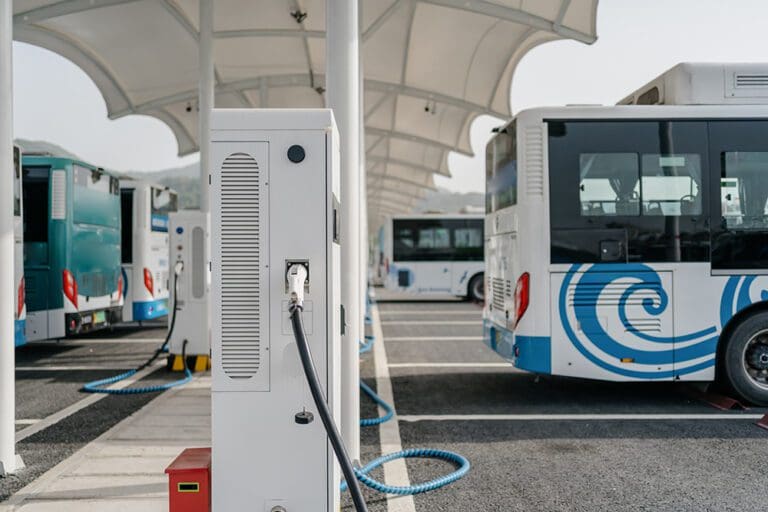 bus is charging in power station
