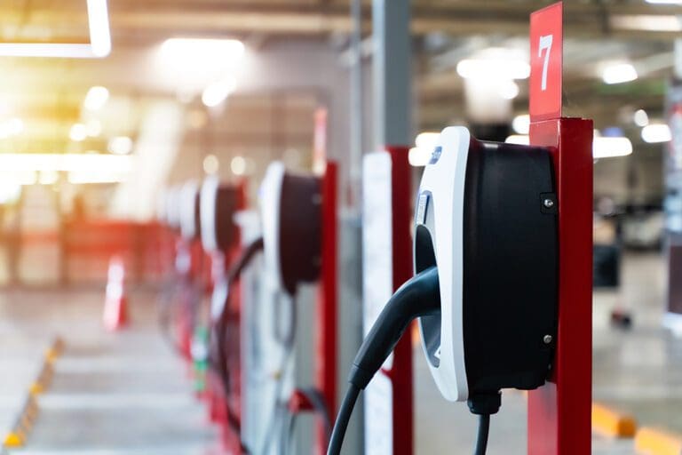 Electric car charging station for charge EV battery. Plug for ve