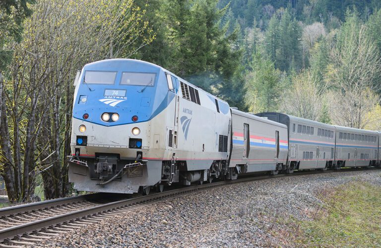 Amtrak Empire Builder long distance sleeper train passes through