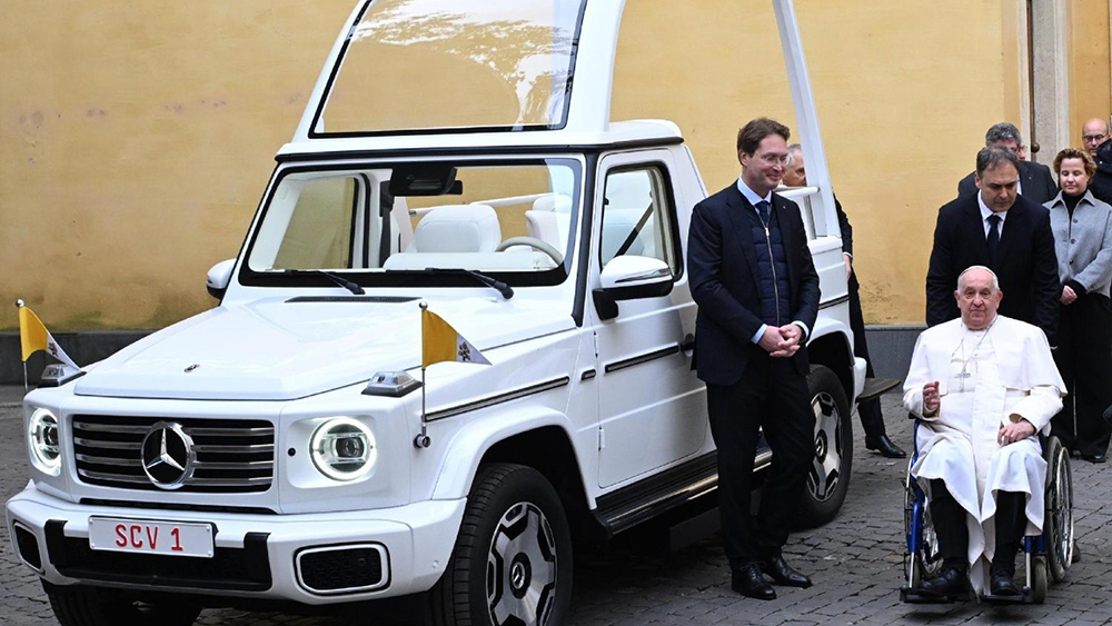 Pope Francis goes green with a pearly white Mercedes-Benz electric Popemobile