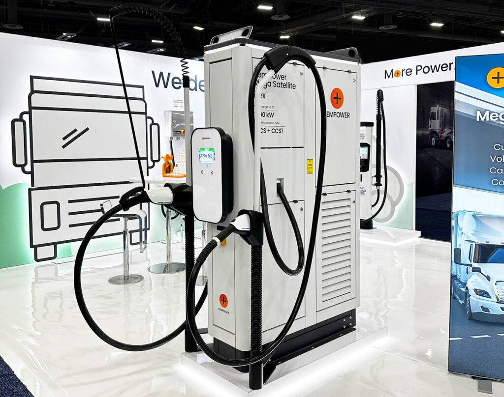 Kempower’s new Mega Satellite Flex heavy-duty EV charger supports both CCS and MCS