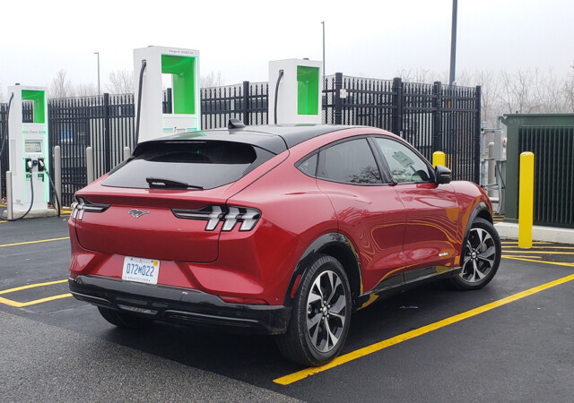 One of three stops at Electrify America DC fast charging stations