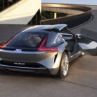 Buick Wildcat EV concept rear three-quarter with distinctive semi-swing doors that open on the passenger side.